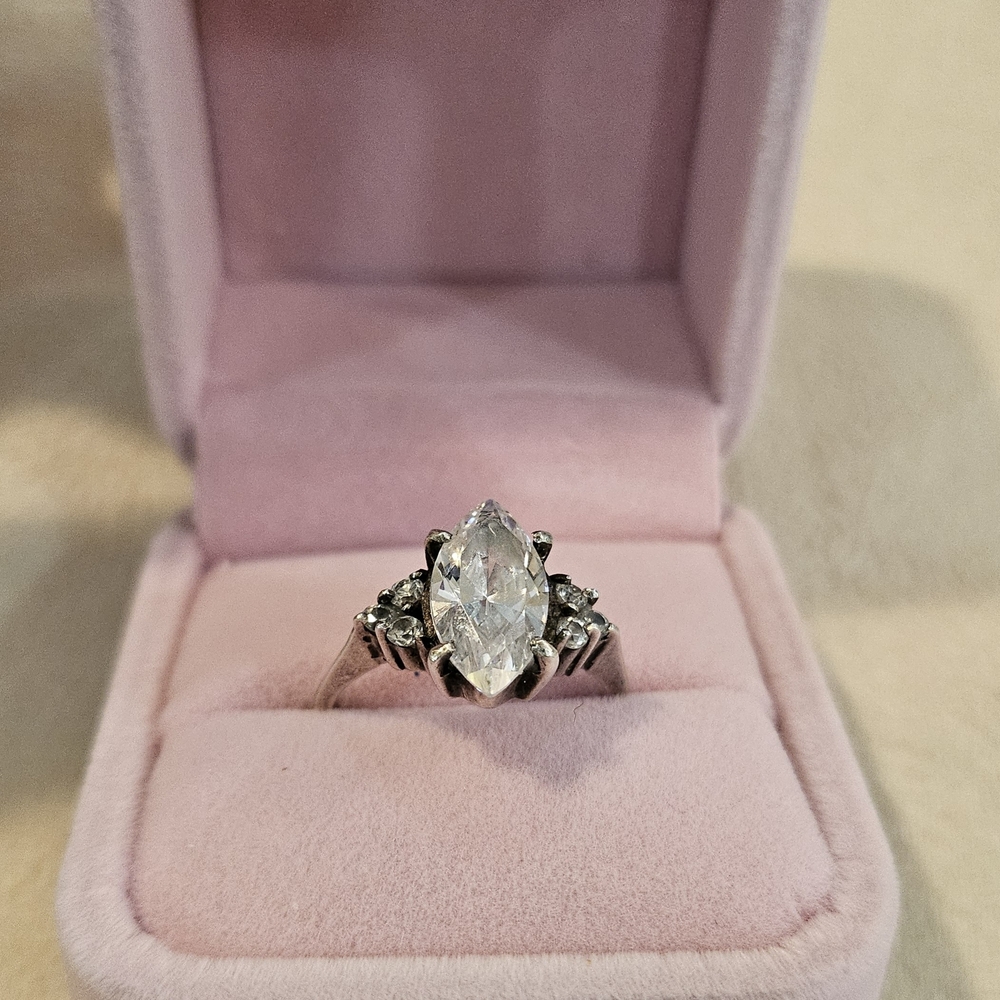 Sterling Silver Classic Marquise-Cut Engagement Ring in Clear White